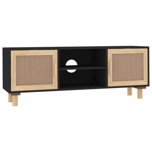TV ormarić crni 105 x 30 x 40 cm od borovine i prirodnog ratana - Crna 1 Cijena
