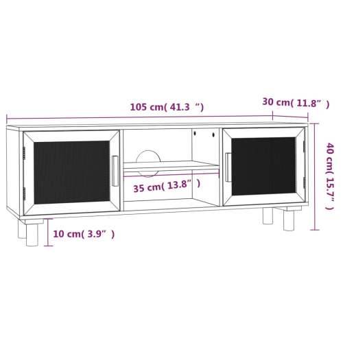TV ormarić crni 105 x 30 x 40 cm od borovine i prirodnog ratana - Crna 1 Cijena