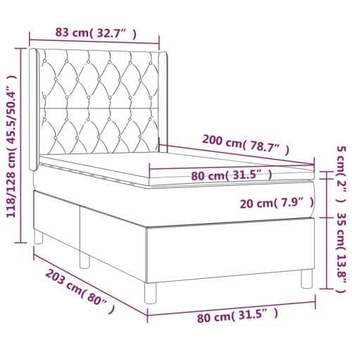 Krevet box spring s madracem LED svjetlosivi 80x200 cm tkanina Cijena