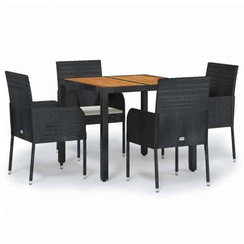 Vrtna garnitura - 5-dijelni vrtni blagovaonski set s jastucima od poliratana crni - Crna Dužina stola 90 cm 4 Cijena