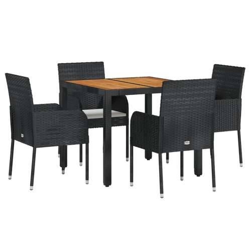Vrtna garnitura - 5-dijelni vrtni blagovaonski set s jastucima od poliratana crni - Crna Dužina stola 90 cm 4 Cijena