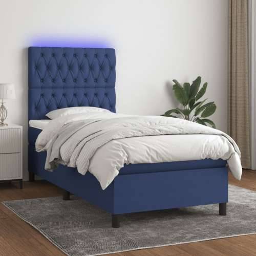 Krevet box spring s madracem LED plavi 80 x 200 cm od tkanine - Plava 80 x 200 cm Dizajn s gumbima Cijena