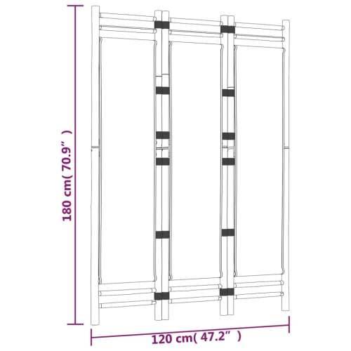 Paravan - Sklopiva sobna pregrada s 3 panela 120 cm od bambusa i platna - Crna 120 x 180 cm 1 Cijena