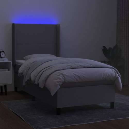 Krevet box spring s madracem LED svjetlosivi 80x200 cm tkanina Cijena