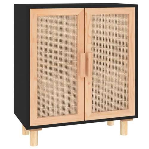 Komoda crna 60 x 30 x 70 cm masivna borovina i prirodni ratan - Crna 1 Cijena