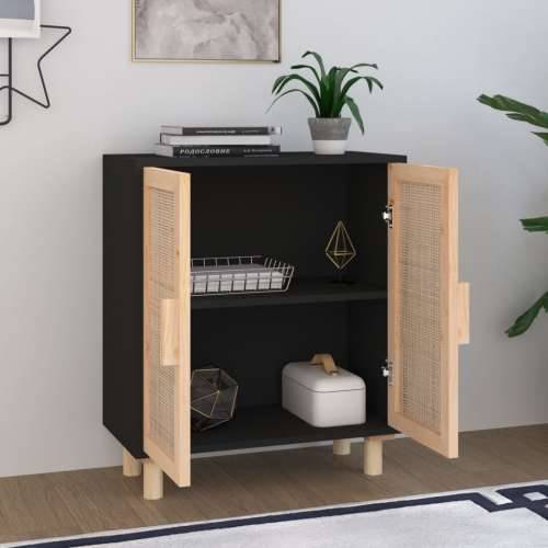 Komoda crna 60 x 30 x 70 cm masivna borovina i prirodni ratan - Crna 1 Cijena