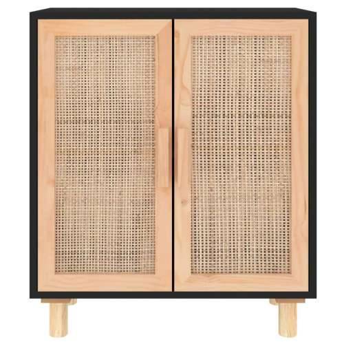 Komoda crna 60 x 30 x 70 cm masivna borovina i prirodni ratan - Crna 1 Cijena
