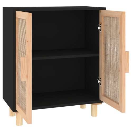 Komoda crna 60 x 30 x 70 cm masivna borovina i prirodni ratan - Crna 1 Cijena