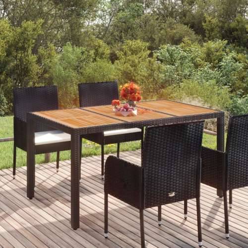 Vrtni stol s drvenom pločom crni 150 x 90 x 75 cm od poliratana - Crna 150 x 90 x 75 cm 1 Drveni vrh Cijena