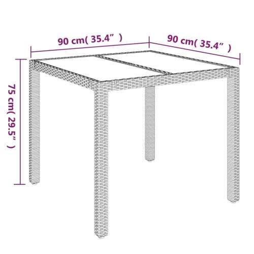 Vrtni stol sa staklenom pločom sivi 90x90x75 cm od poliratana - Siva 90 x 90 x 75 cm 1 Stakleni vrh Cijena