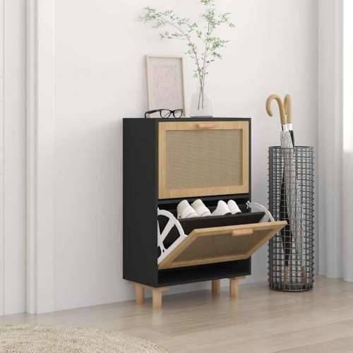 Ormarić za cipele crni 52 x 25 x 80 cm drvo i prirodni ratan - Crna 1 80 cm 25 cm Cijena