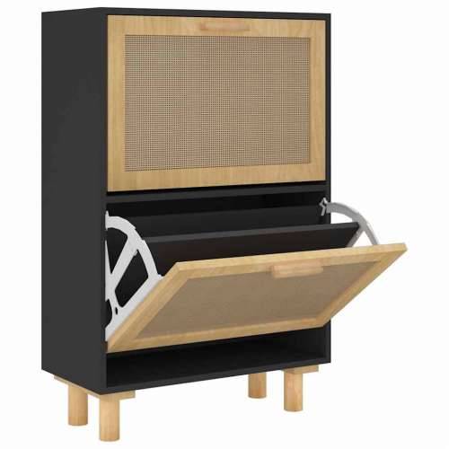 Ormarić za cipele crni 52 x 25 x 80 cm drvo i prirodni ratan - Crna 1 80 cm 25 cm Cijena