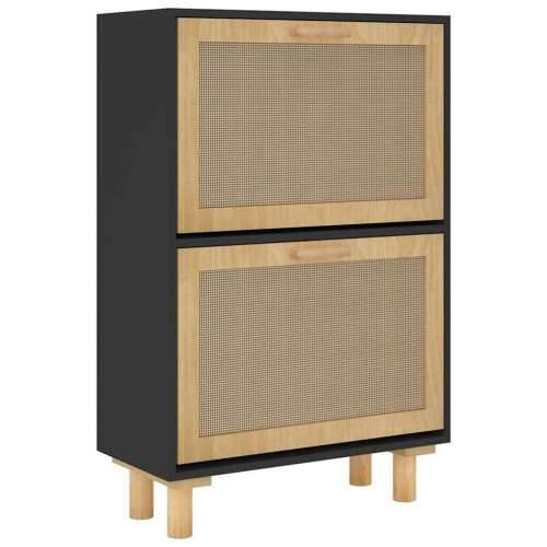 Ormarić za cipele crni 52 x 25 x 80 cm drvo i prirodni ratan - Crna 1 80 cm 25 cm Cijena