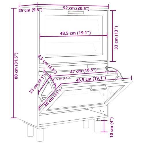 Ormarić za cipele crni 52 x 25 x 80 cm drvo i prirodni ratan - Crna 1 80 cm 25 cm Cijena