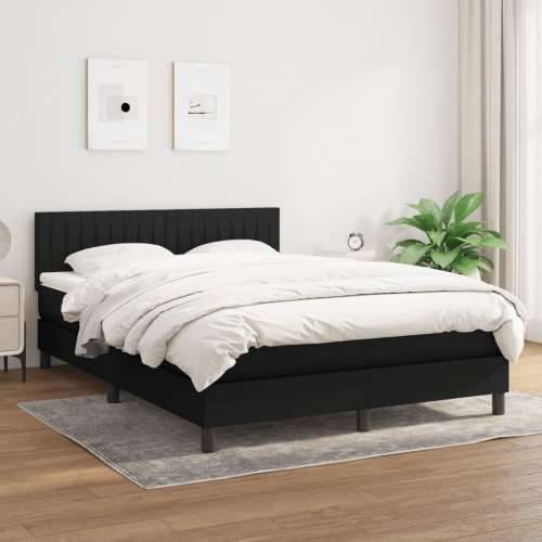 Krevet s oprugama i madracem crni 140 x 190 cm od tkanine - Crna 140 x 190 cm Okomite pruge Cijena