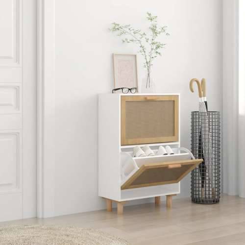 Ormarić za cipele bijeli 52 x 25 x 80 cm drvo i prirodni ratan - Bijela 1 80 cm 25 cm Cijena