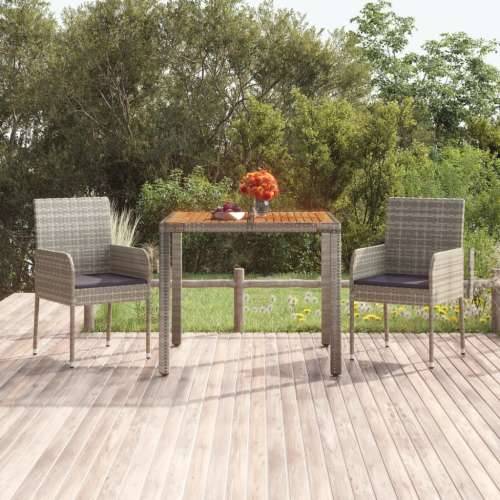 Vrtni stol s drvenom pločom sivi 90 x 90 x 75 cm od poliratana - Siva 90 x 90 x 75 cm 1 Drveni vrh Cijena
