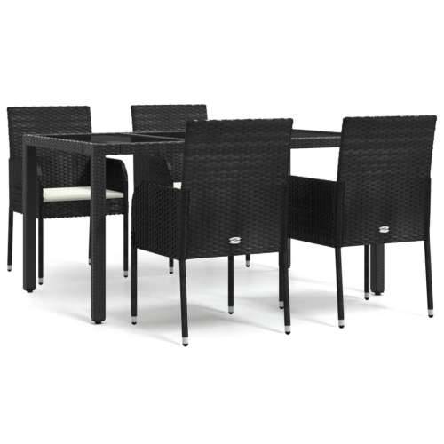 Vrtna garnitura - 5-dijelni vrtni blagovaonski set s jastucima od poliratana crni - Crna Dužina stola 150 cm 4 Cijena