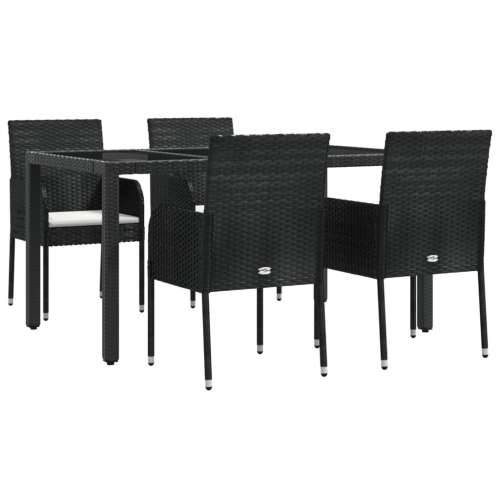 Vrtna garnitura - 5-dijelni vrtni blagovaonski set s jastucima od poliratana crni - Crna Dužina stola 150 cm 4 Cijena