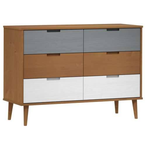 Ladičar MOLDE smeđi 113 x 40 x 80 cm od masivne borovine - Smeđa i bijela 1 Cijena