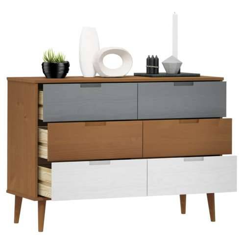 Ladičar MOLDE smeđi 113 x 40 x 80 cm od masivne borovine - Smeđa i bijela 1 Cijena