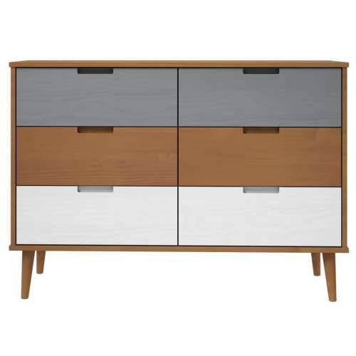 Ladičar MOLDE smeđi 113 x 40 x 80 cm od masivne borovine - Smeđa i bijela 1 Cijena