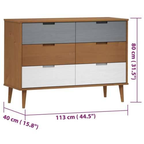 Ladičar MOLDE smeđi 113 x 40 x 80 cm od masivne borovine - Smeđa i bijela 1 Cijena