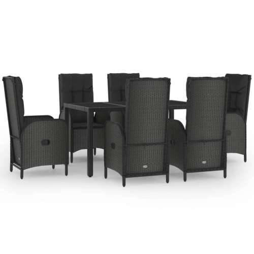Vrtna garnitura - 7-dijelni vrtni blagovaonski set crno-sivi od poliratana - Dužina stola 150 cm 6 x stolica + stol 1 Cijena