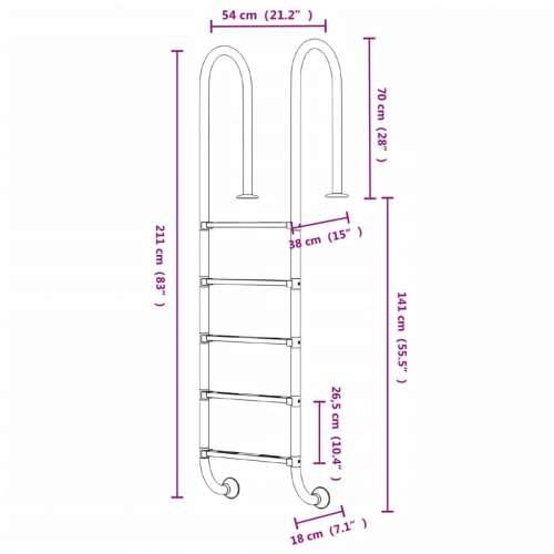 Ljestve za bazen 54 x 38 x 211 cm od nehrđajućeg čelika 304 - 54 x 38 x 211 cm 1 za ravnu površinu Ravni Cijena