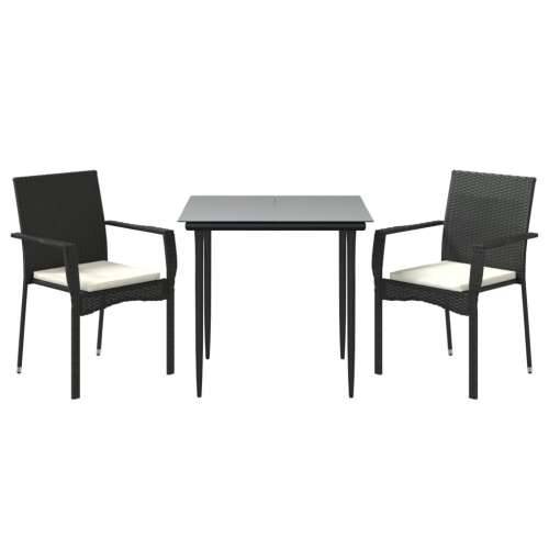 Vrtna garnitura - 3-dijelni vrtni blagovaonski set s jastucima od poliratana crni - Crna Dužina stola 80 cm 2 Cijena