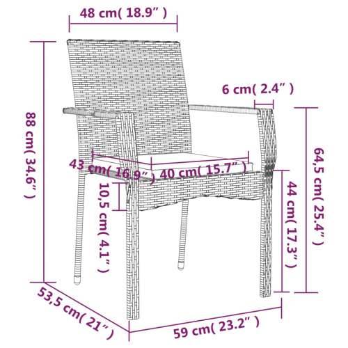Vrtna garnitura - 3-dijelni vrtni blagovaonski set s jastucima od poliratana crni - Crna Dužina stola 80 cm 2 Cijena