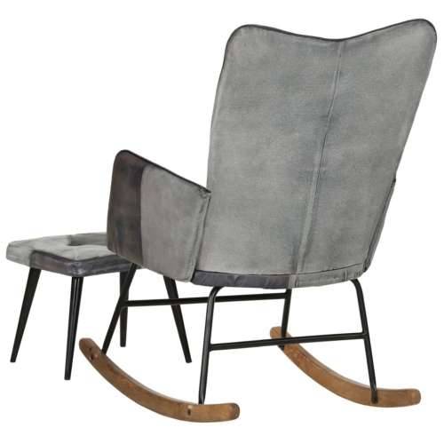 Stolica za ljuljanje s osloncem za noge siva od prave kože Cijena
