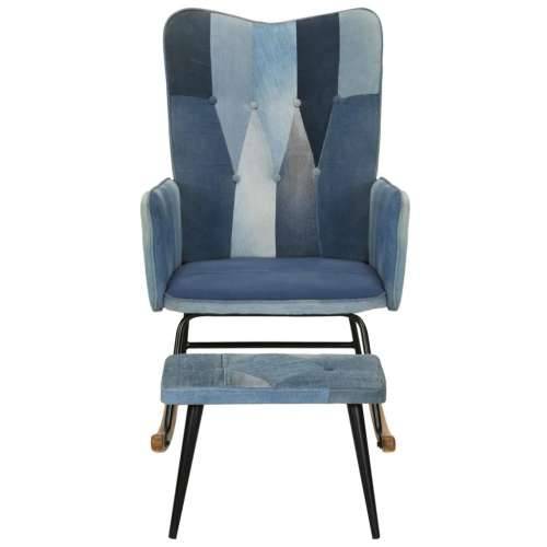 Stolica za ljuljanje s tabureom plavi traper s patchworkom Cijena
