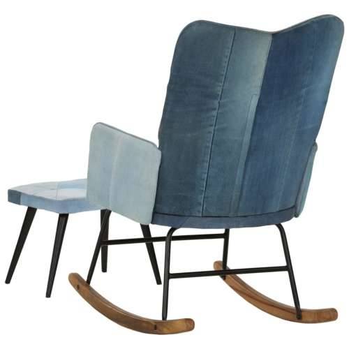 Stolica za ljuljanje s tabureom plavi traper s patchworkom Cijena