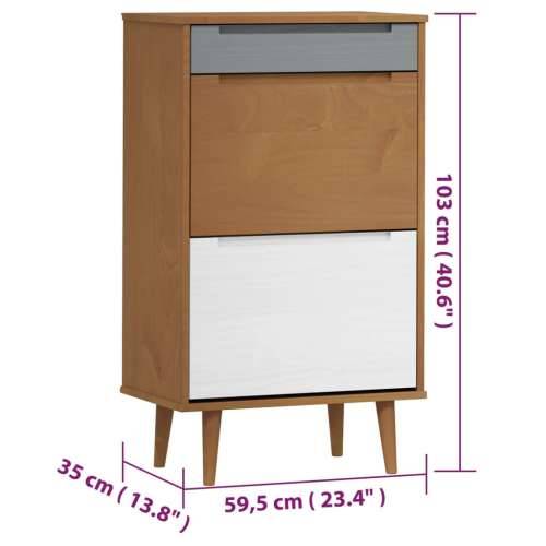 Ormarić za cipele MOLDE smeđi 59,5x35x103 cm masivna borovina - Smeđa i bijela 1 Cijena