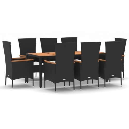 Vrtna garnitura - 9-dijelni vrtni blagovaonski set s jastucima crni od poliratana - Dužina stola 190 cm 9 8 Cijena