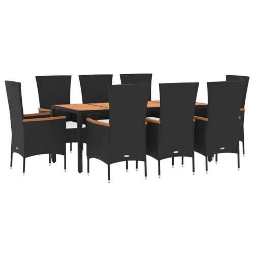 Vrtna garnitura - 9-dijelni vrtni blagovaonski set s jastucima crni od poliratana - Dužina stola 190 cm 9 8 Cijena