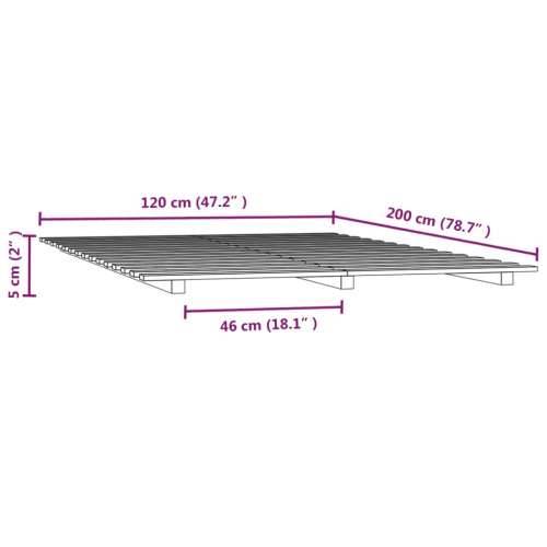 Okvir za krevet 120 x 200 cm od masivne borovine - Prirodna 120 x 200 cm Cijena