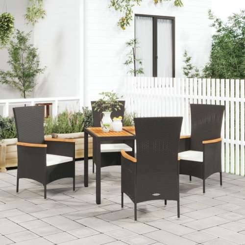 Vrtna garnitura - 5-dijelni vrtni blagovaonski set s jastucima od poliratana crni - Dužina stola 90 cm 5 4 Cijena