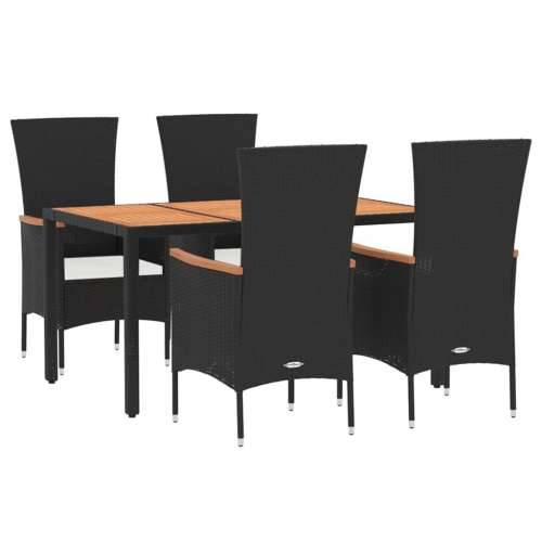 Vrtna garnitura - 5-dijelni vrtni blagovaonski set s jastucima od poliratana crni - Dužina stola 150 cm 5 4 Cijena