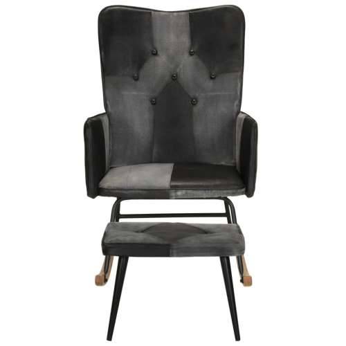 Stolica za ljuljanje s tabureom crna od prave kože i platna Cijena