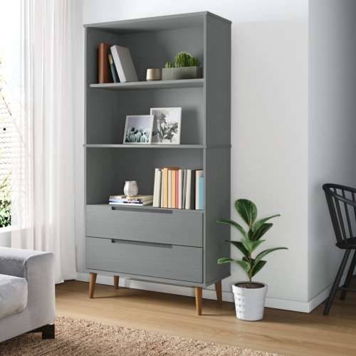Regal za knjige MOLDE sivi 85x35x170,5 cm od masivne borovine - Siva 1 Cijena