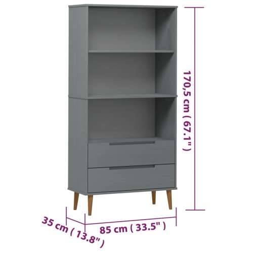 Regal za knjige MOLDE sivi 85x35x170,5 cm od masivne borovine - Siva 1 Cijena
