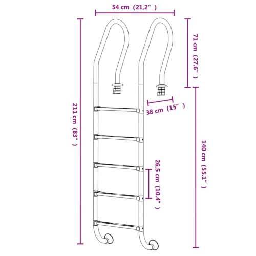 Ljestve za bazen 54 x 38 x 211 cm od nehrđajućeg čelika 304 - 54 x 38 x 211 cm 1 za betonsku površinu Zakrivljeni Cijena
