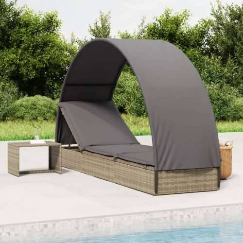 Ležaj za sunčanje s krovom sivi 211 x 57 x 140 cm poliratan - Siva 1 Cijena
