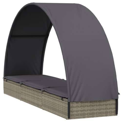 Ležaj za sunčanje s krovom sivi 211 x 57 x 140 cm poliratan - Siva 1 Cijena