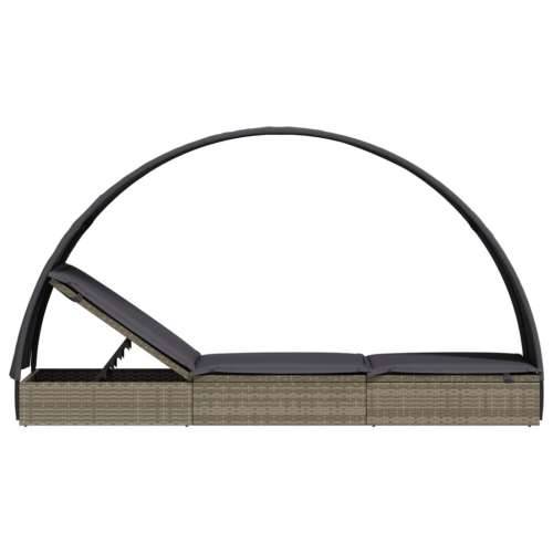 Ležaj za sunčanje s krovom sivi 211 x 57 x 140 cm poliratan - Siva 1 Cijena