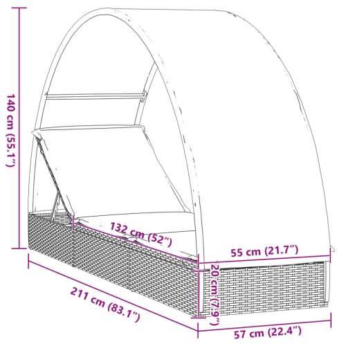 Ležaj za sunčanje s krovom sivi 211 x 57 x 140 cm poliratan - Siva 1 Cijena