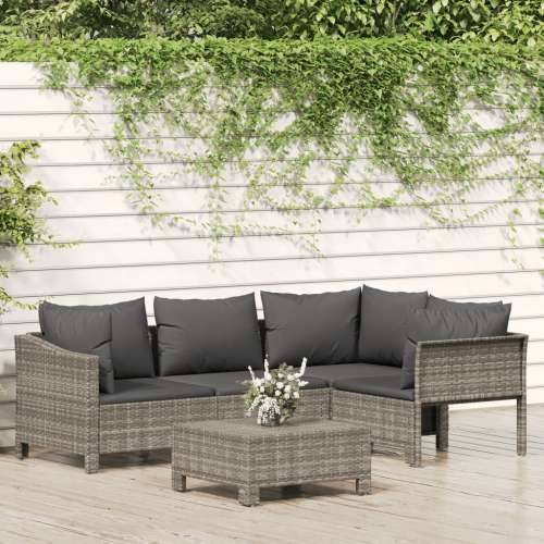 5-dijelna vrtna garnitura od poliratana s jastucima siva - 2x armchair + corner + middle + footrest 1 Cijena