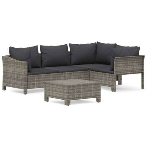 5-dijelna vrtna garnitura od poliratana s jastucima siva - 2x armchair + corner + middle + footrest 1 Cijena